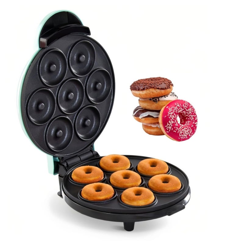 KAGOR Donut Maker, Electric Non-Stick Surface Makes 7 Small Doughnuts Mini Donut Maker Machine, Mini Doughnut Maker Pancake Maker for Breakfast, Snacks, Desserts & More, Azure - Image 1
